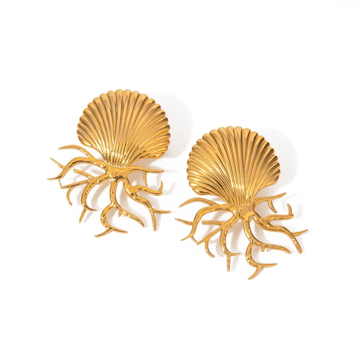 18k Sea Shell Coral Earrings - Veinci