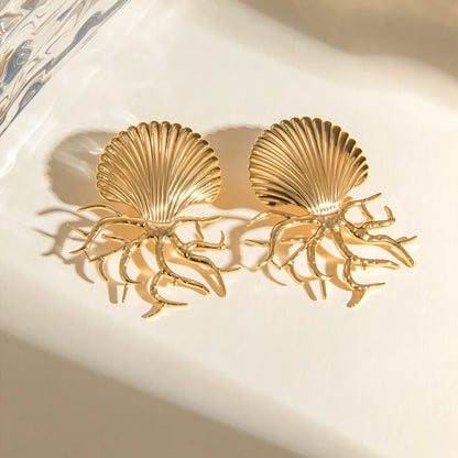 18k Sea Shell Coral Earrings - Veinci