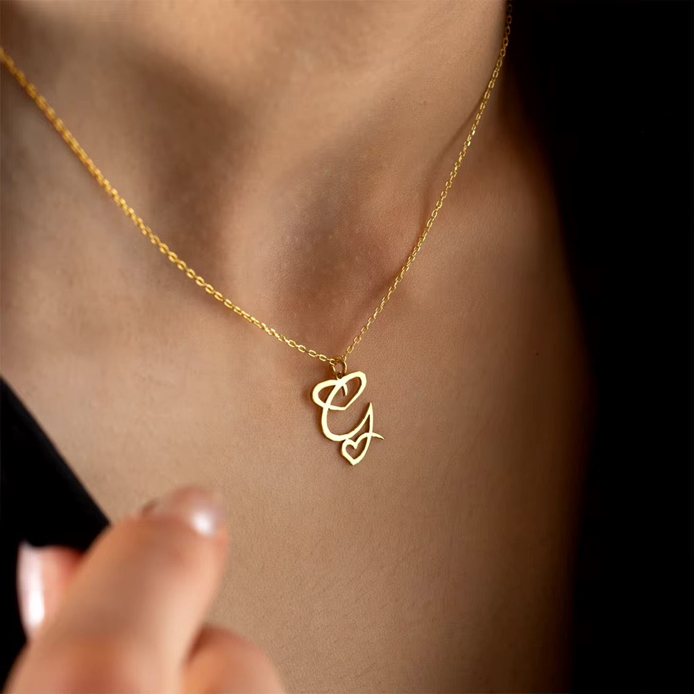 Dainty Heart Letter Initial Necklace