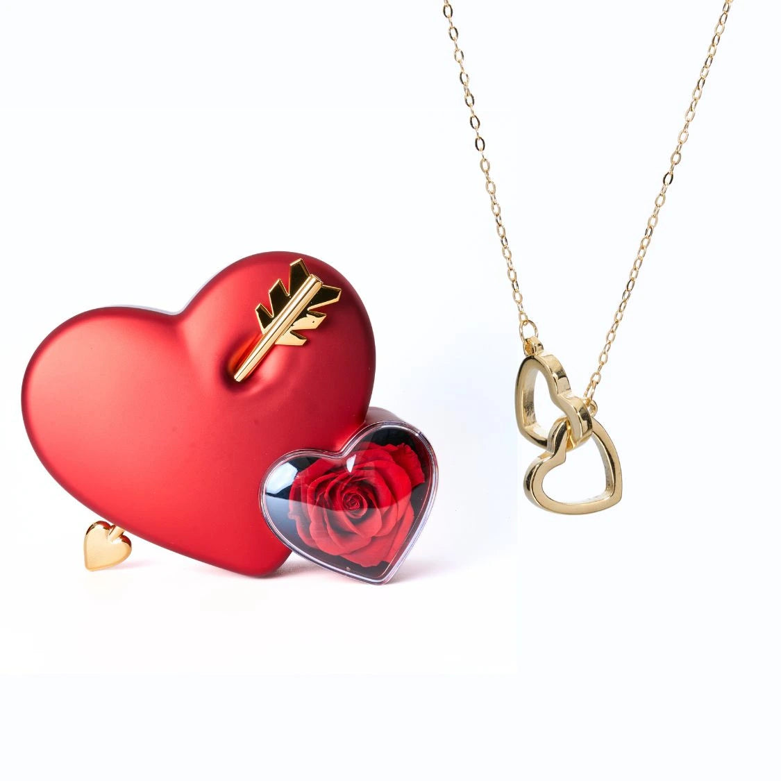 Eternal Love Box Dual Hearts Engraved Necklace