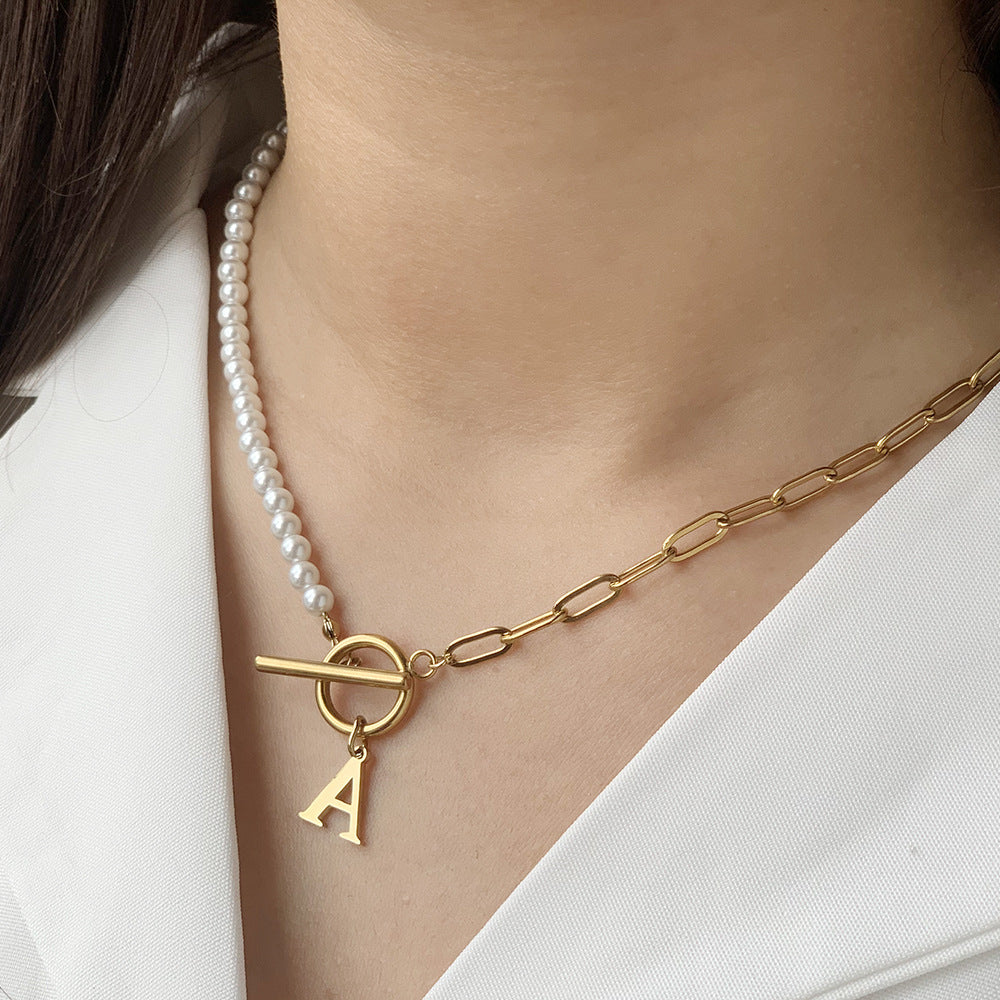 Pearl & Paperclip Chain Letter Initial Necklace