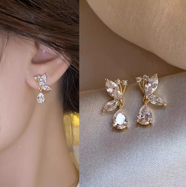 Dainty Butterfly Crystal Droplet Earrings