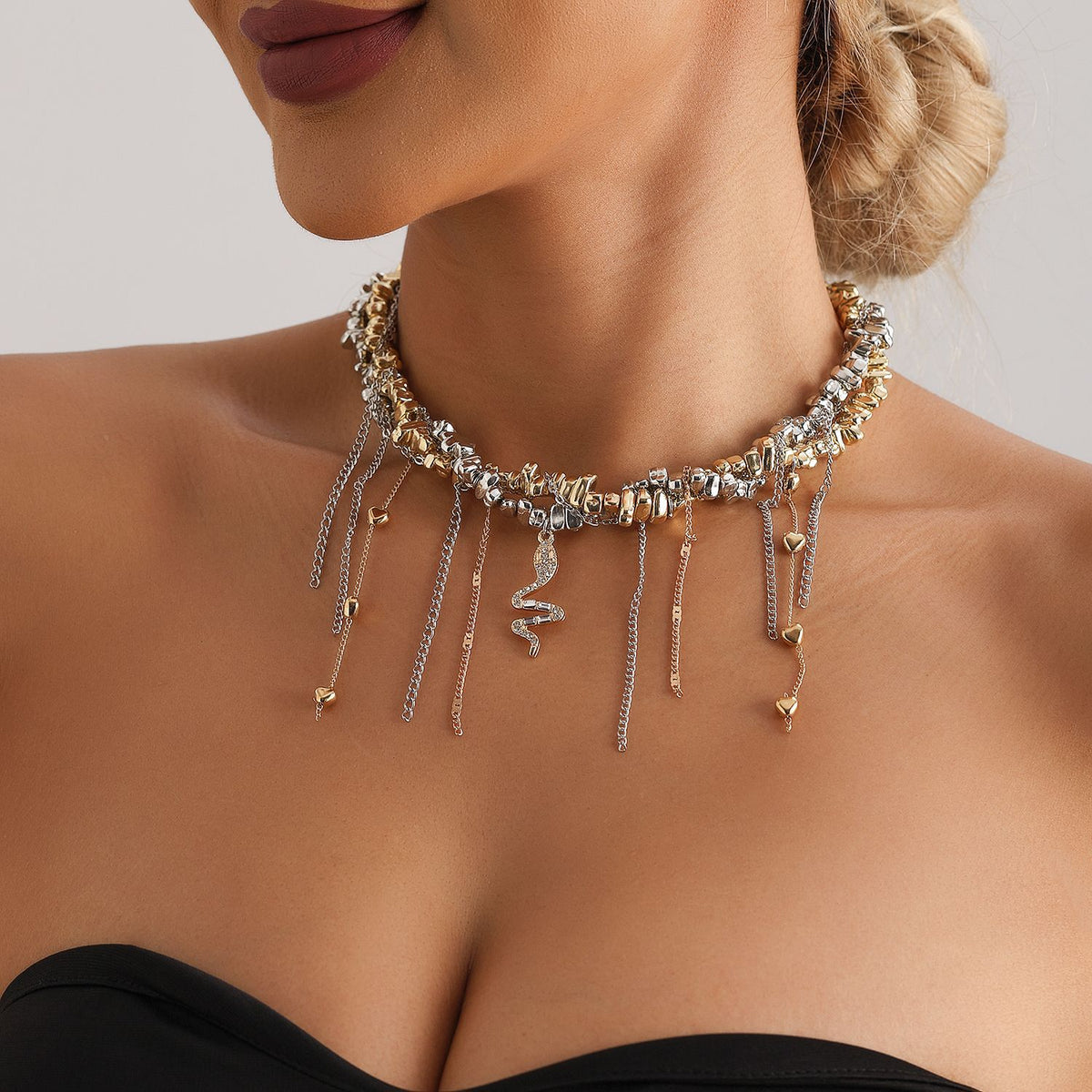 Irregular Intertwined Beaded Snake Necklace
