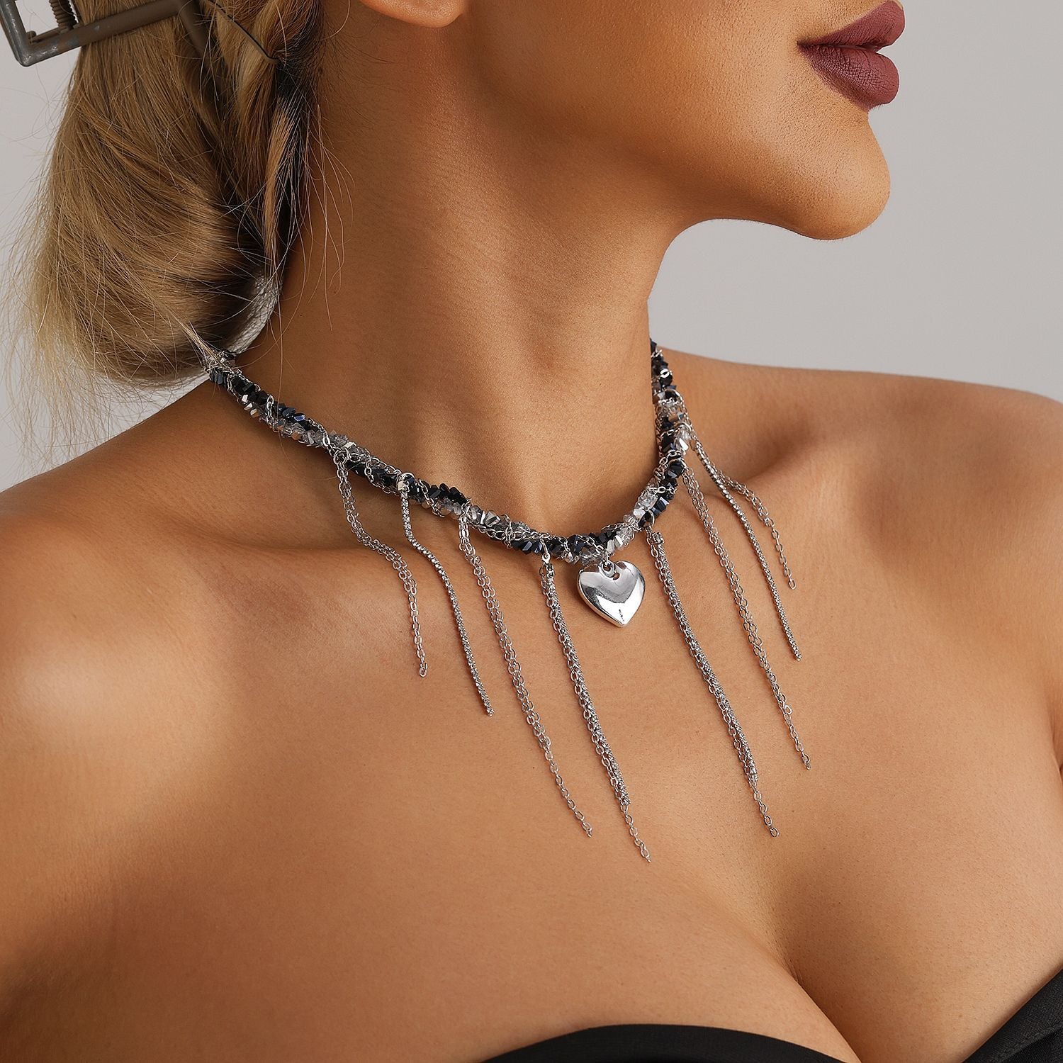 Intertwined Crystal Chunky Heart Necklace