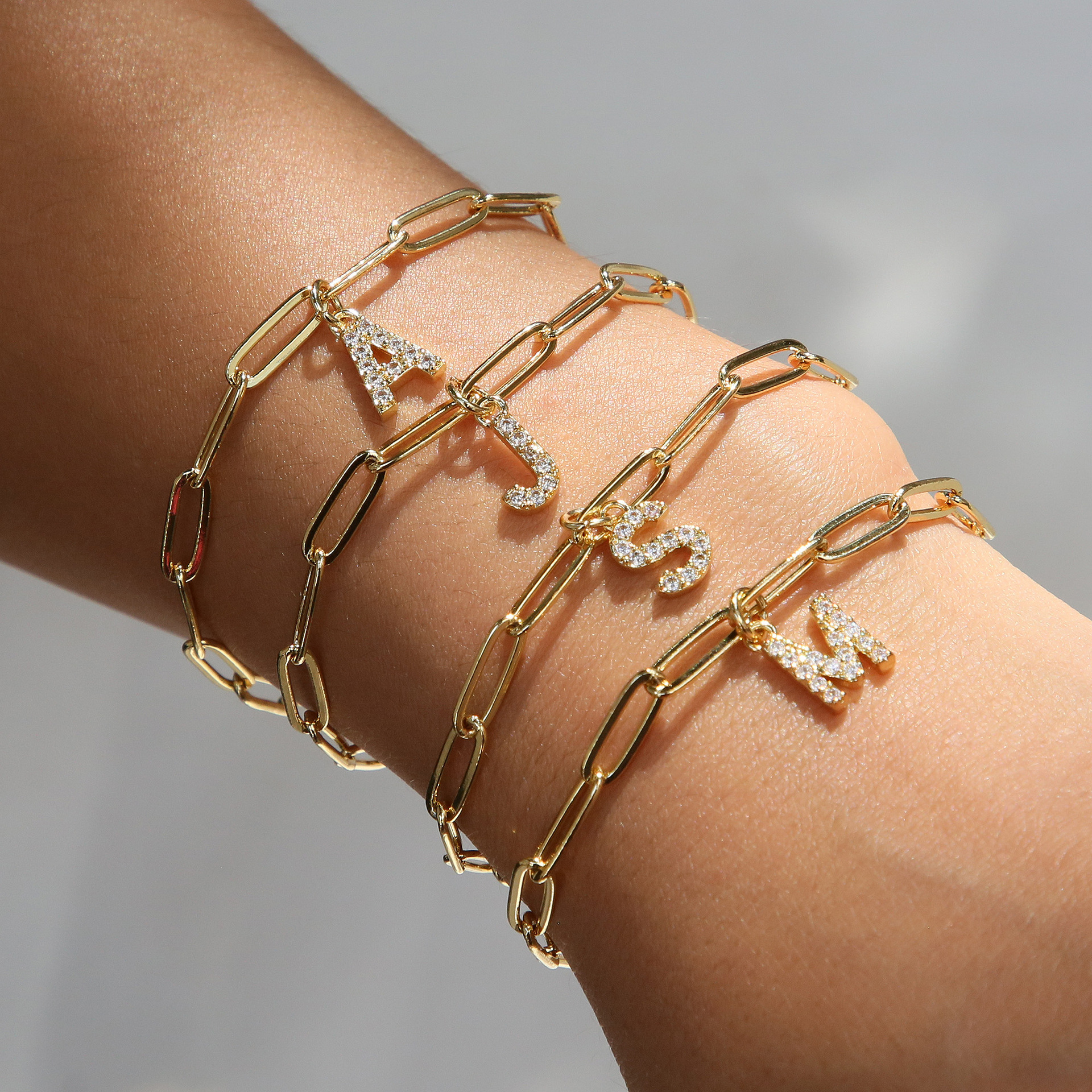 Dainty Paperclip Letter Initial Bracelet