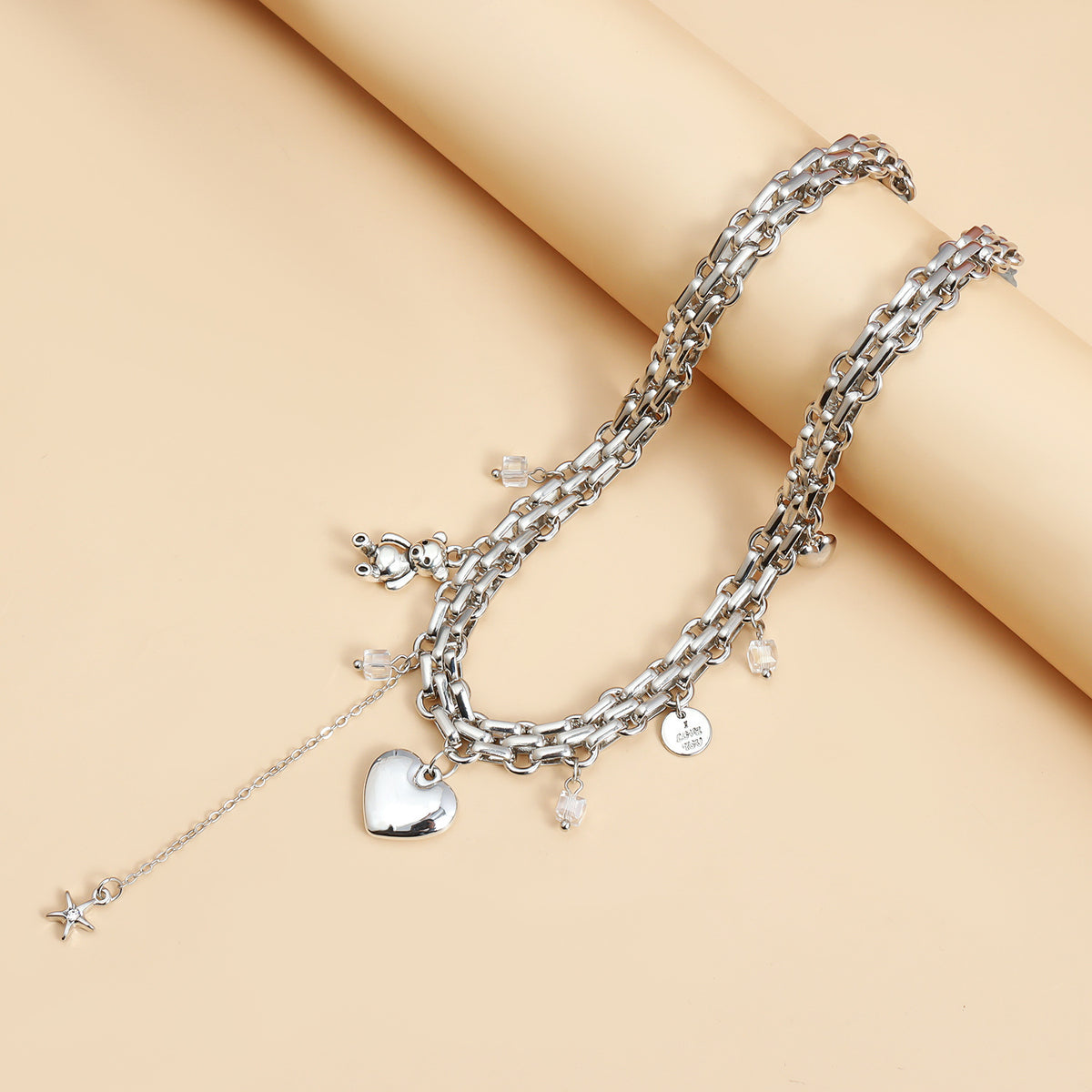2pc Chunky Bear Heart Necklace and Bracelet Set