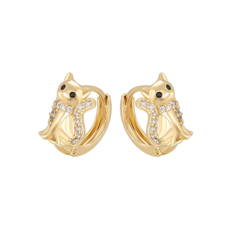 Dainty CZ Accented Cat Huggie Earrings