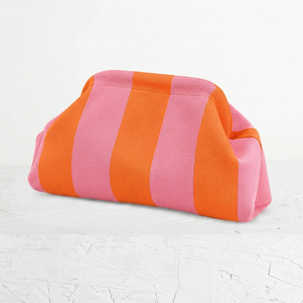 Woven Striped Pouch Clutch