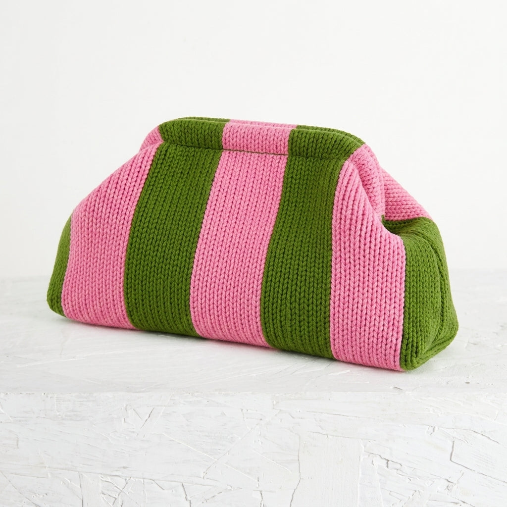 Woven Striped Pouch Clutch