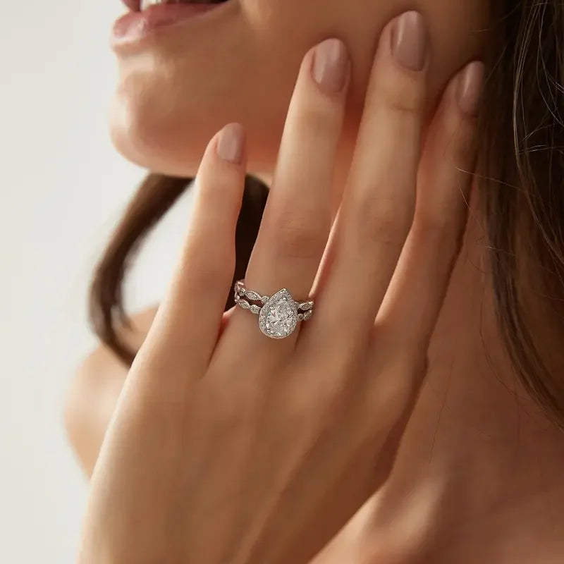 2pc S925 Pear Cut Ring Set