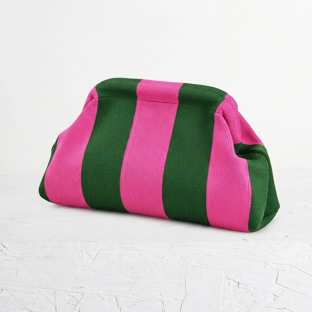 Woven Striped Pouch Clutch