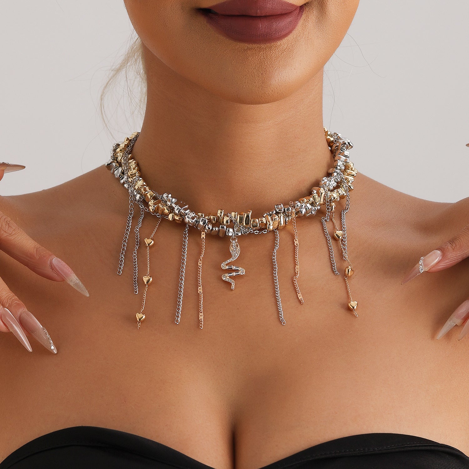 Irregular Intertwined Beaded Snake Necklace