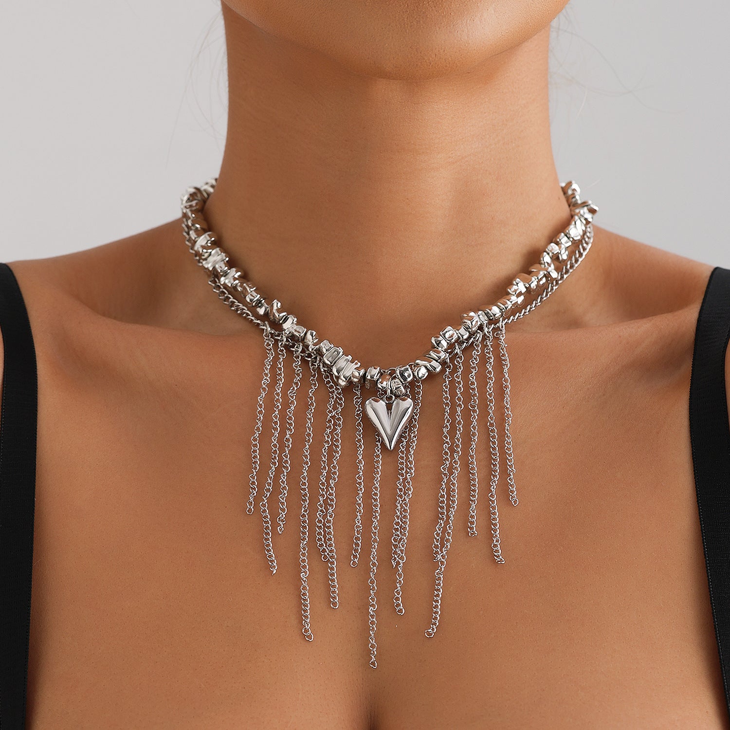 2pc Irregular Beaded Heart Necklace