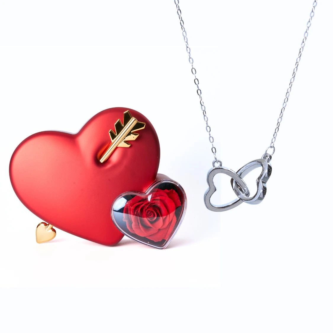 Eternal Love Box Dual Hearts Engraved Necklace