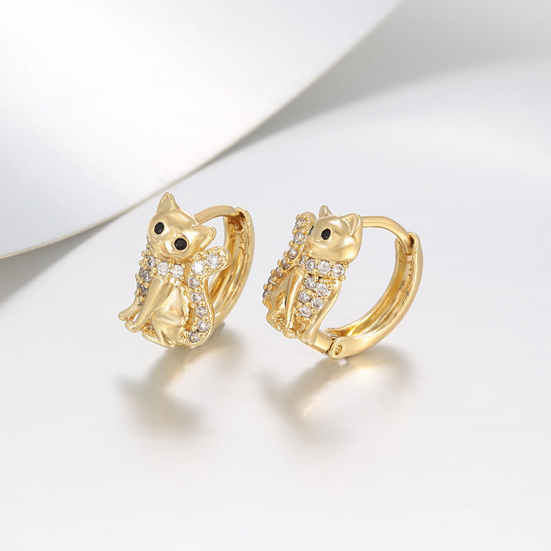 Dainty CZ Accented Cat Huggie Earrings