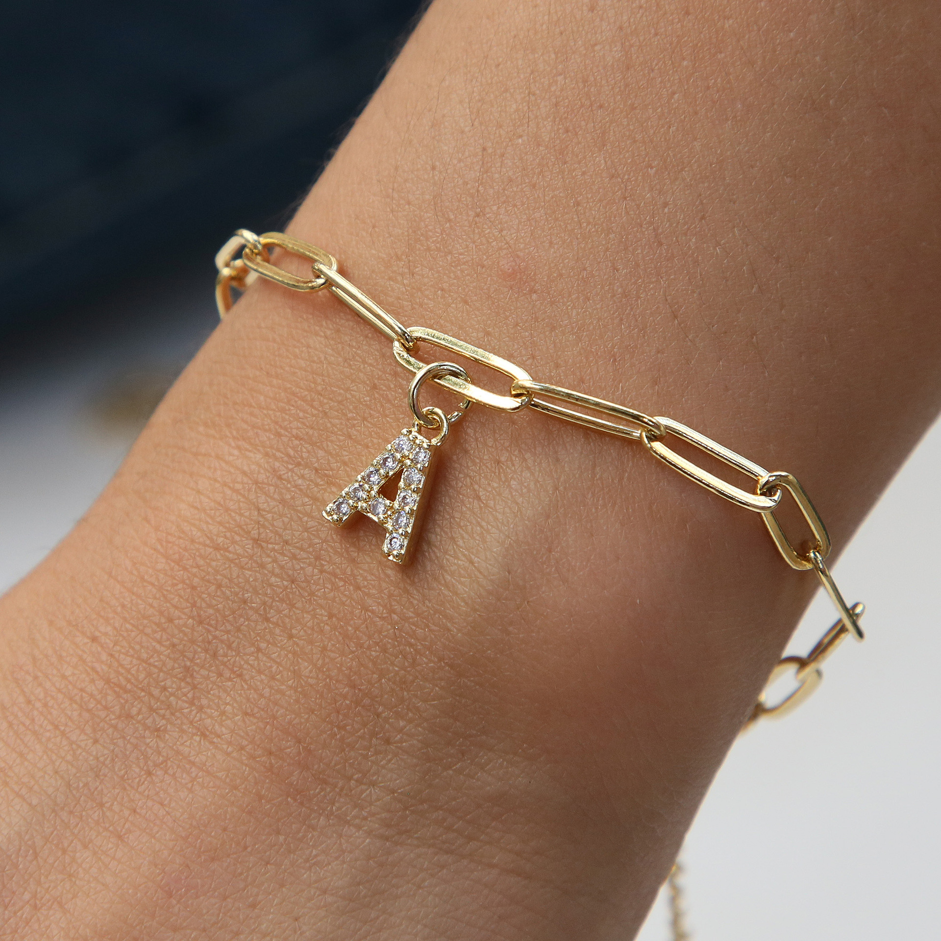 Dainty Paperclip Letter Initial Bracelet