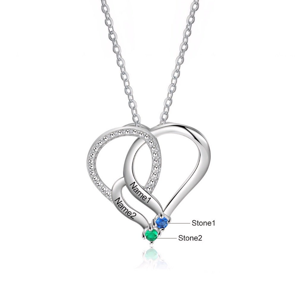 Personalized Name & Birthstone Heart Striped Pendant Necklace