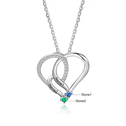 Personalized Name & Birthstone Heart Striped Pendant Necklace