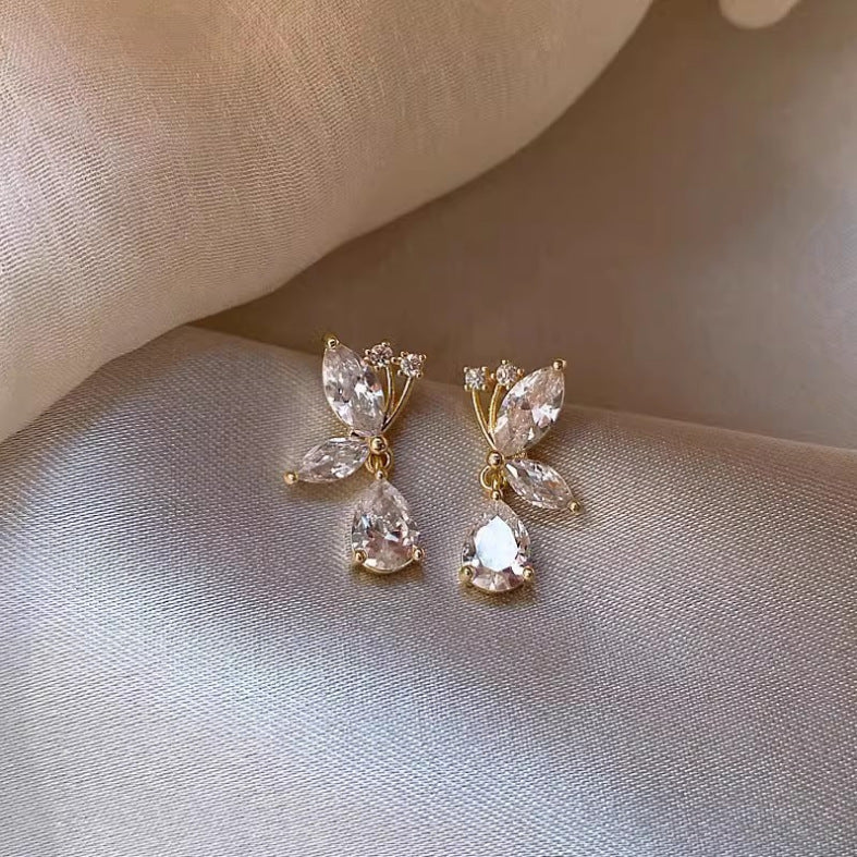 Dainty Butterfly Crystal Droplet Earrings