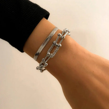 2pc Statement Chain Lock & Herringbone Bracelet - Veinci