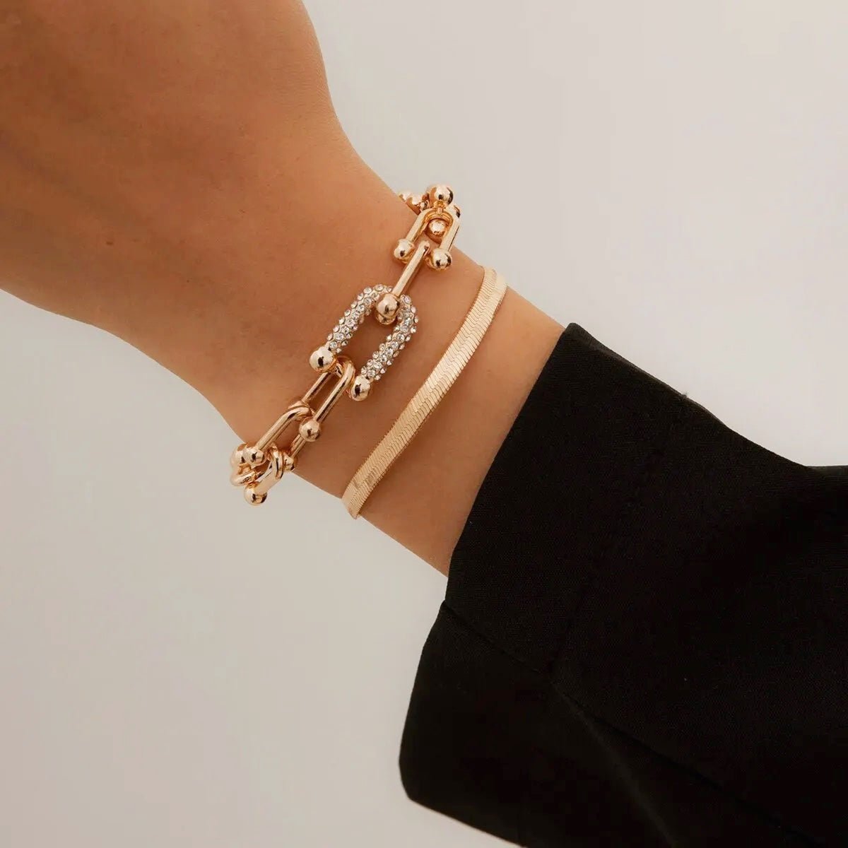 2pc Statement Chain Lock & Herringbone Bracelet - Veinci