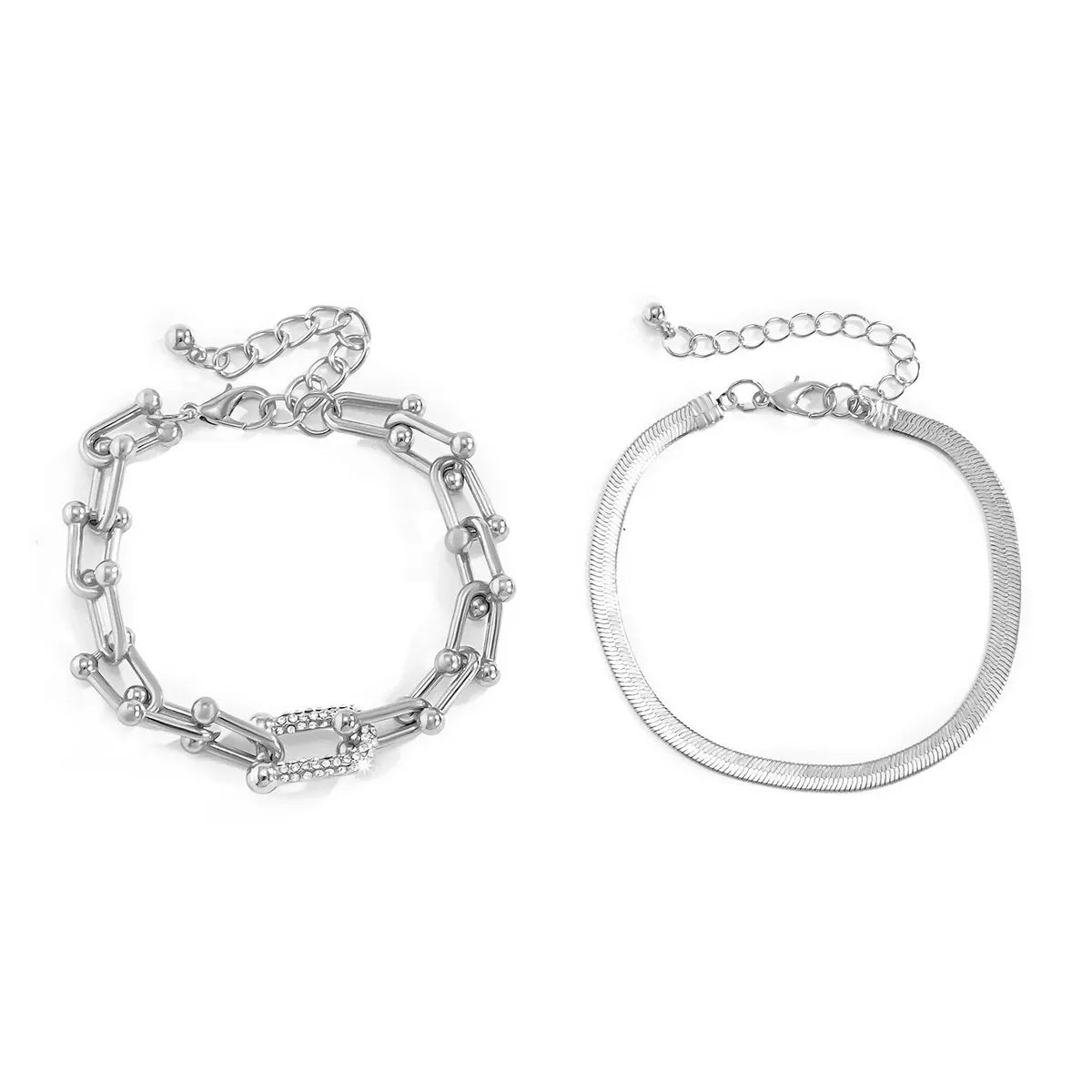 2pc Statement Chain Lock & Herringbone Bracelet - Veinci