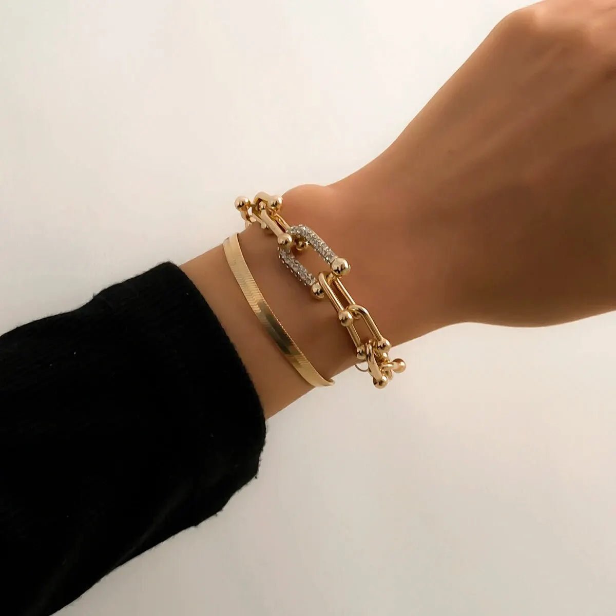 2pc Statement Chain Lock & Herringbone Bracelet - Veinci