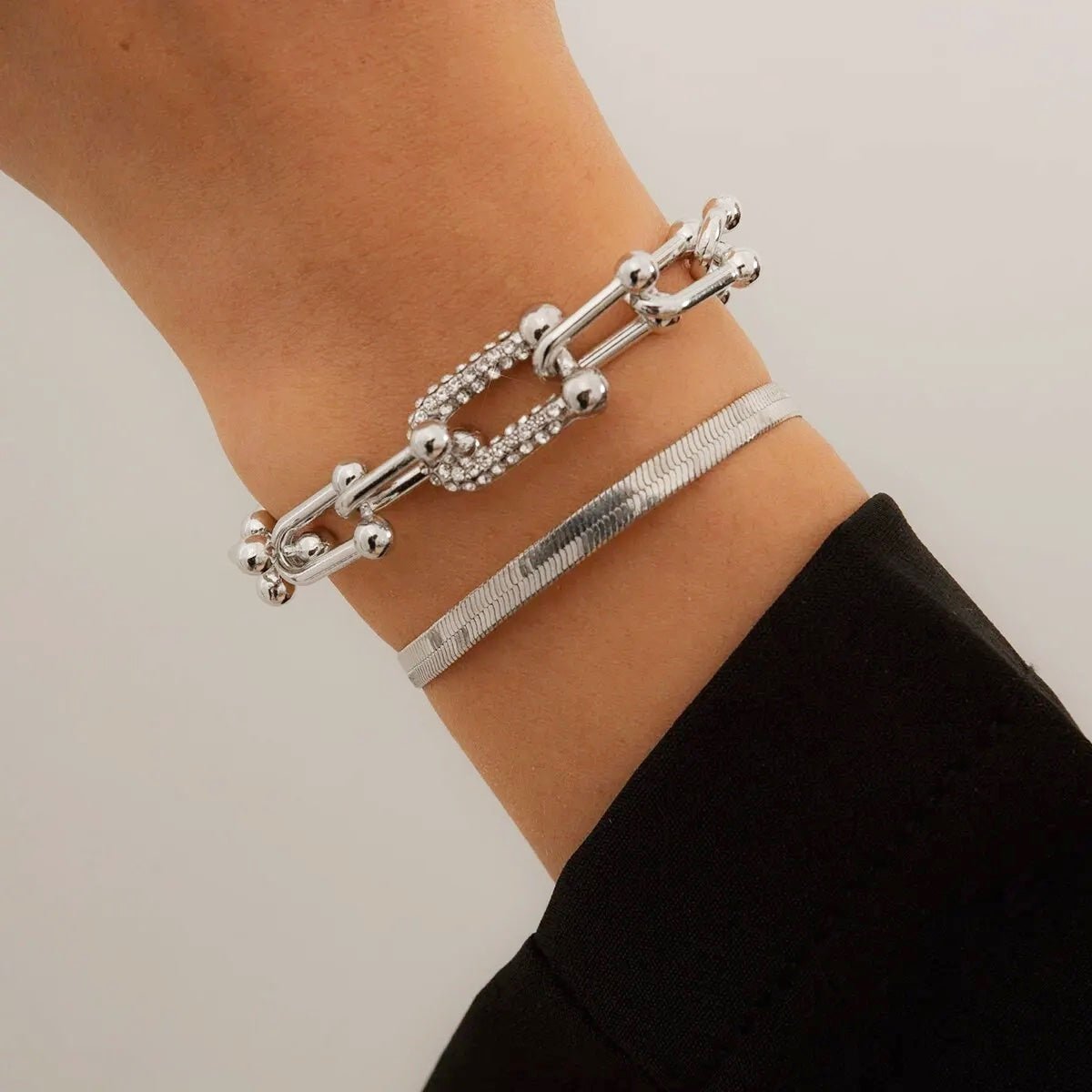 2pc Statement Chain Lock & Herringbone Bracelet - Veinci