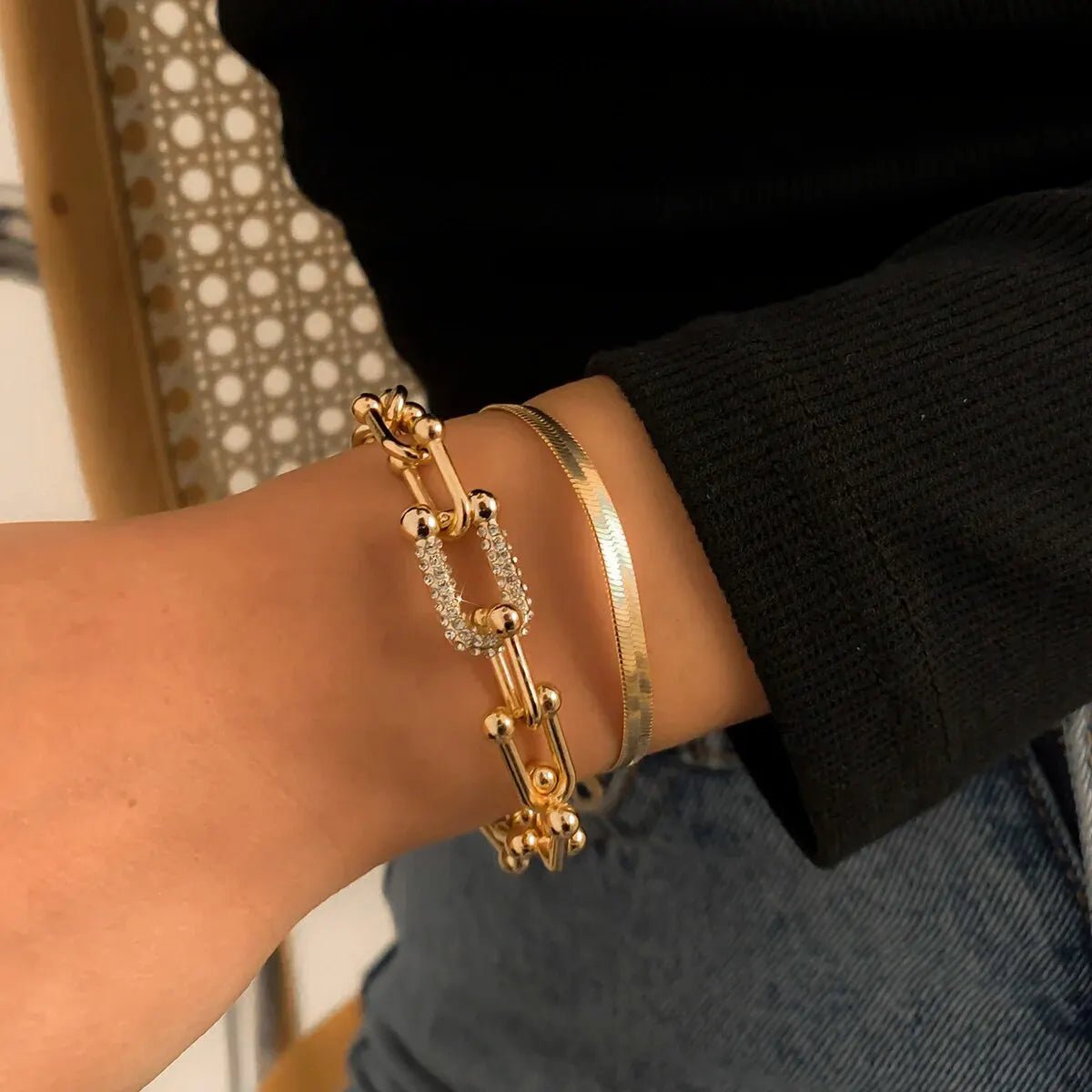 2pc Statement Chain Lock & Herringbone Bracelet - Veinci