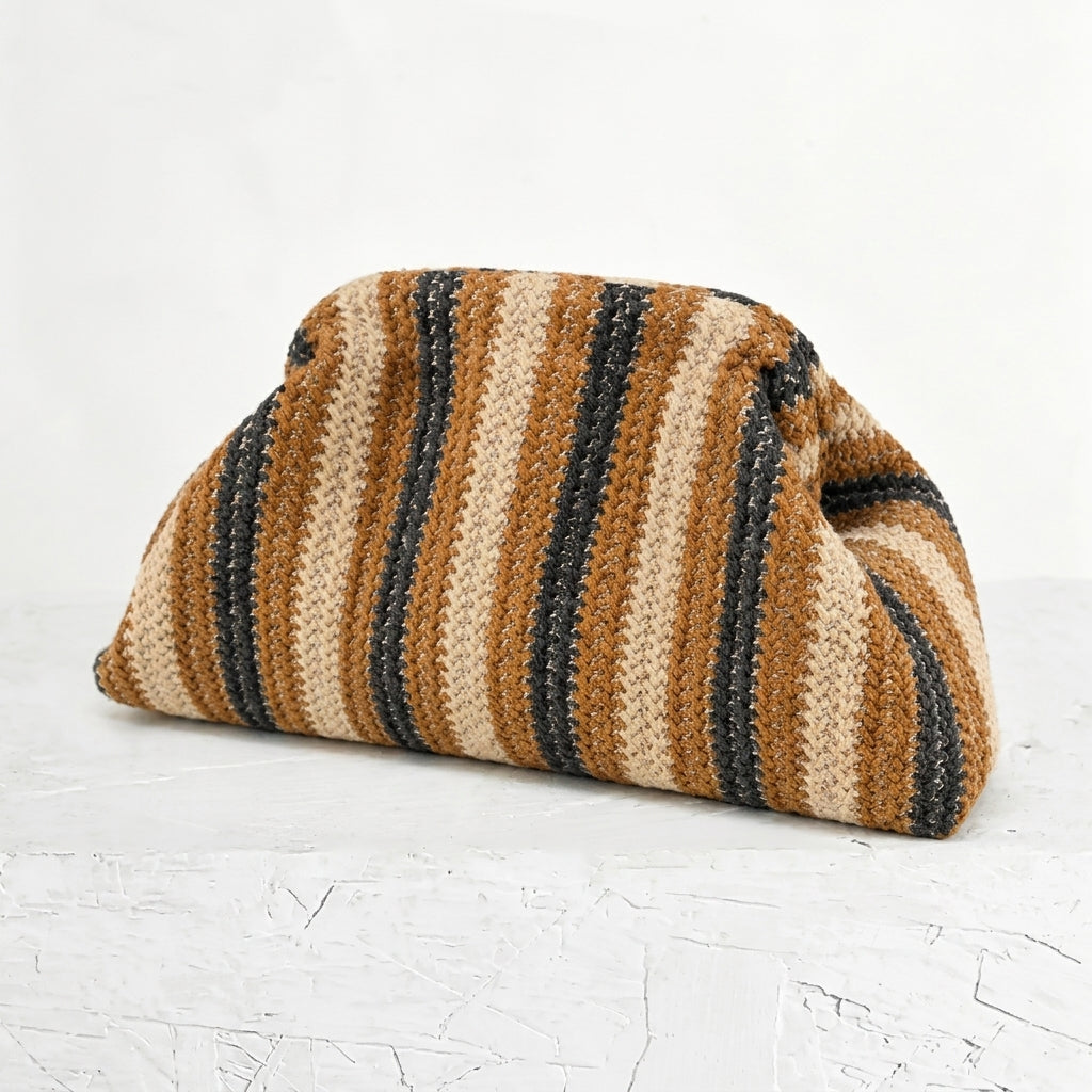 Woven Striped Pouch Clutch