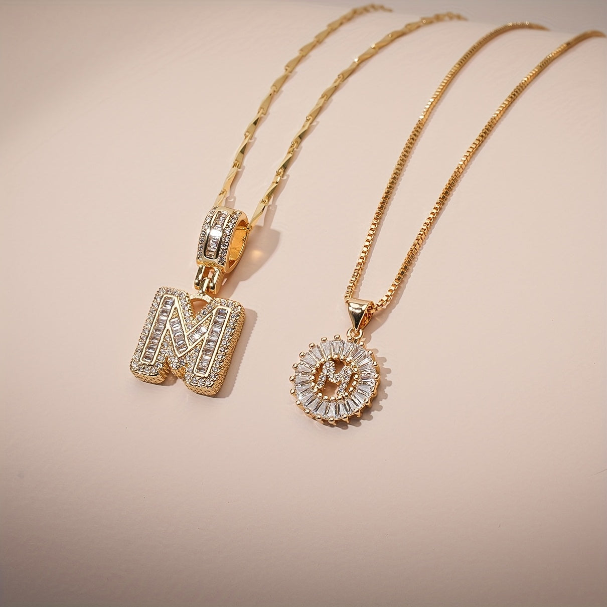 2pc 14k Diamond Letter Initial Necklaces