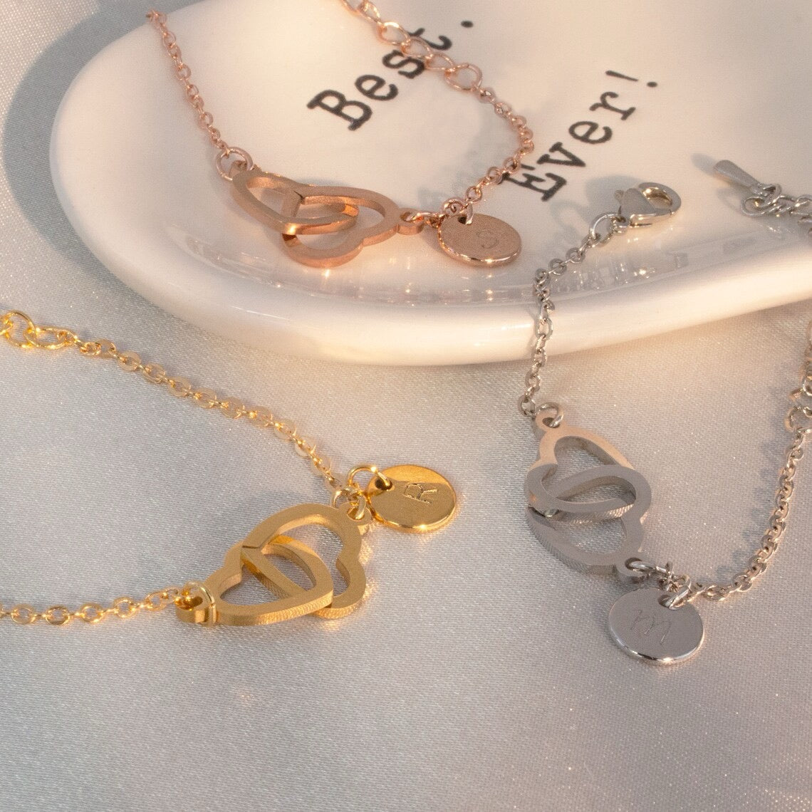 Intertwined Love Hearts Letter Initial Bracelet & Necklace