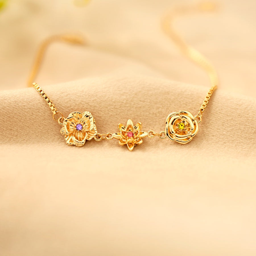 Dainty Birthflower & Birthstone Bracelet