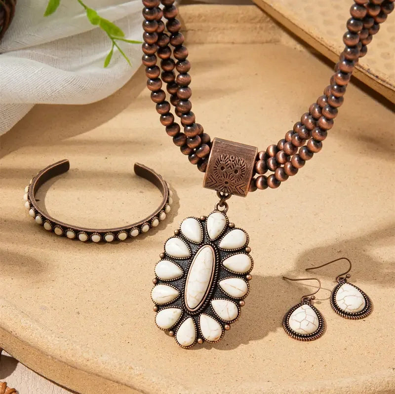 3pc Boho Beaded Necklace, Bracelet, Earring Set