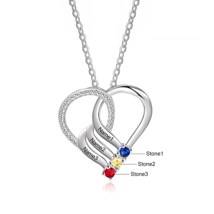 Personalized Name & Birthstone Heart Striped Pendant Necklace