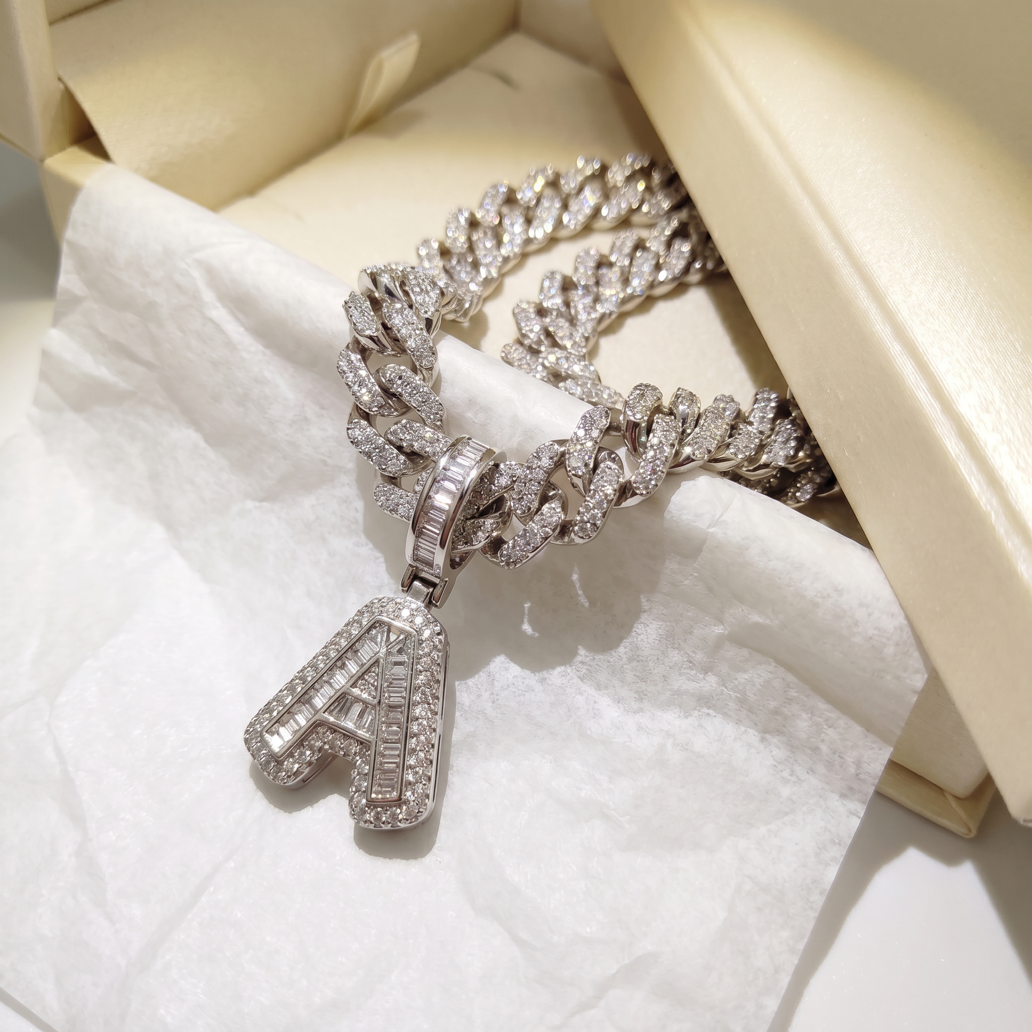 Chunky Diamond Accented Cuban Link Initial Necklace