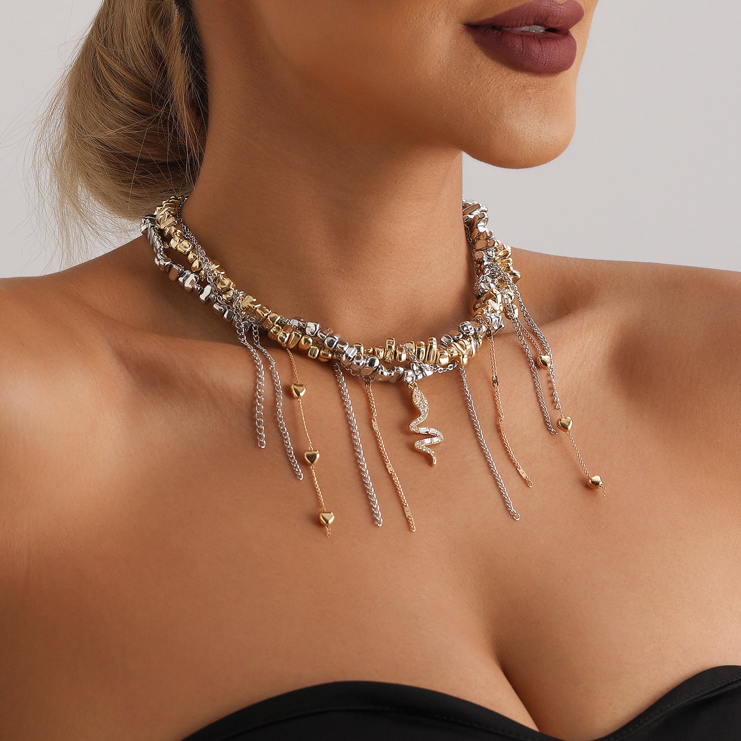 Irregular Intertwined Beaded Snake Necklace