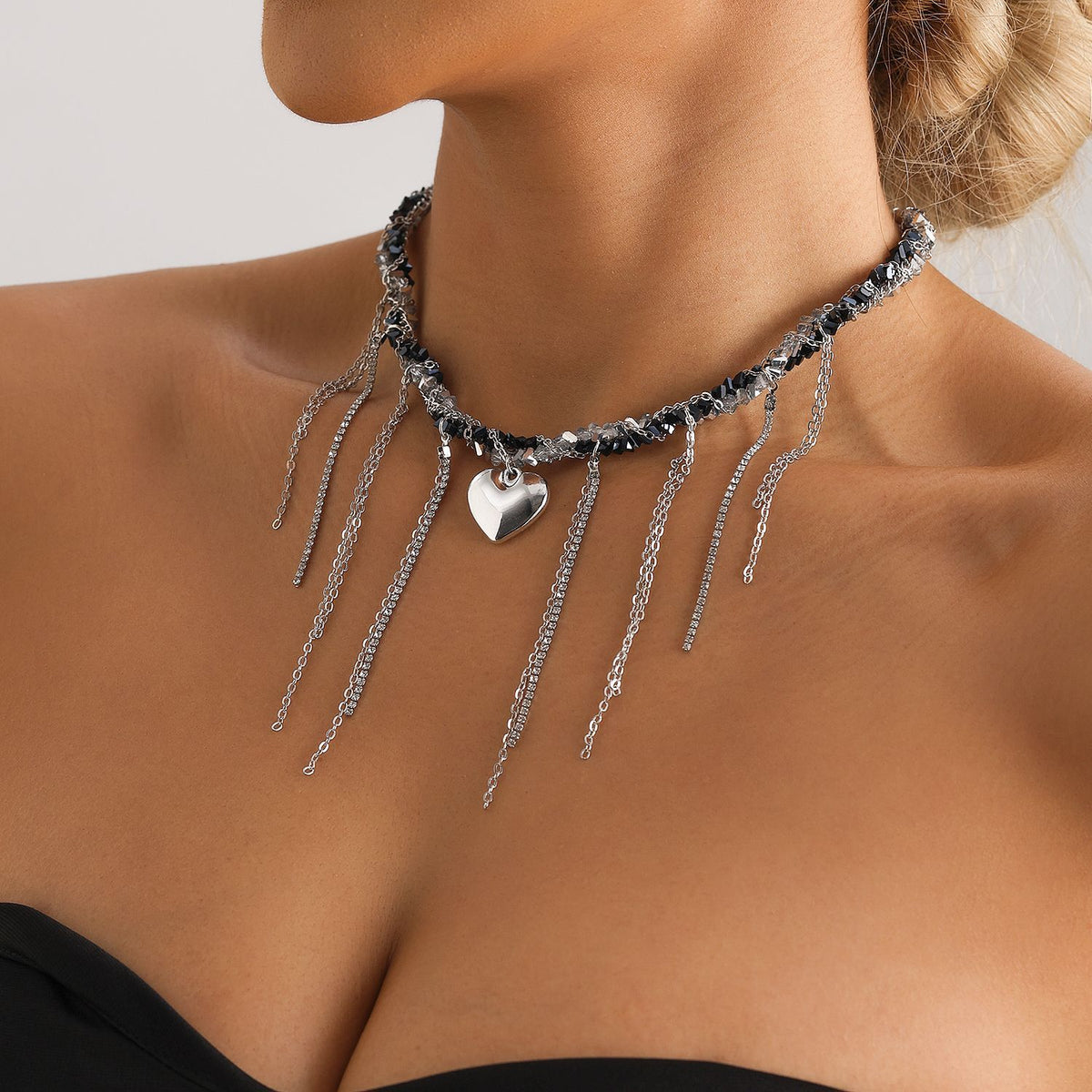 Intertwined Crystal Chunky Heart Necklace