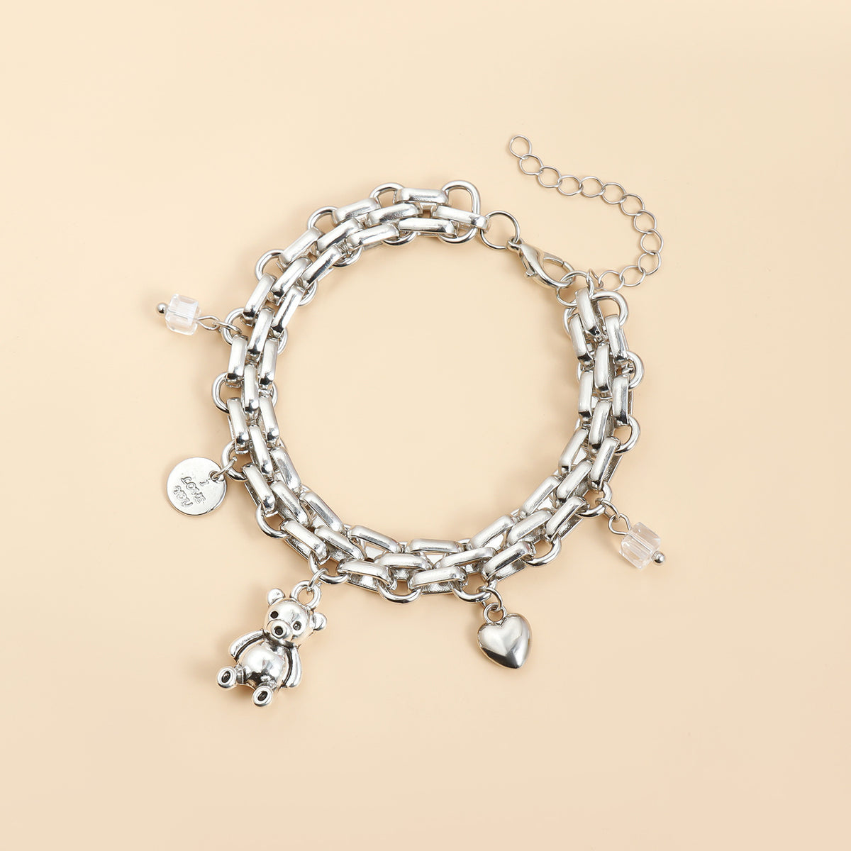 2pc Chunky Bear Heart Necklace and Bracelet Set