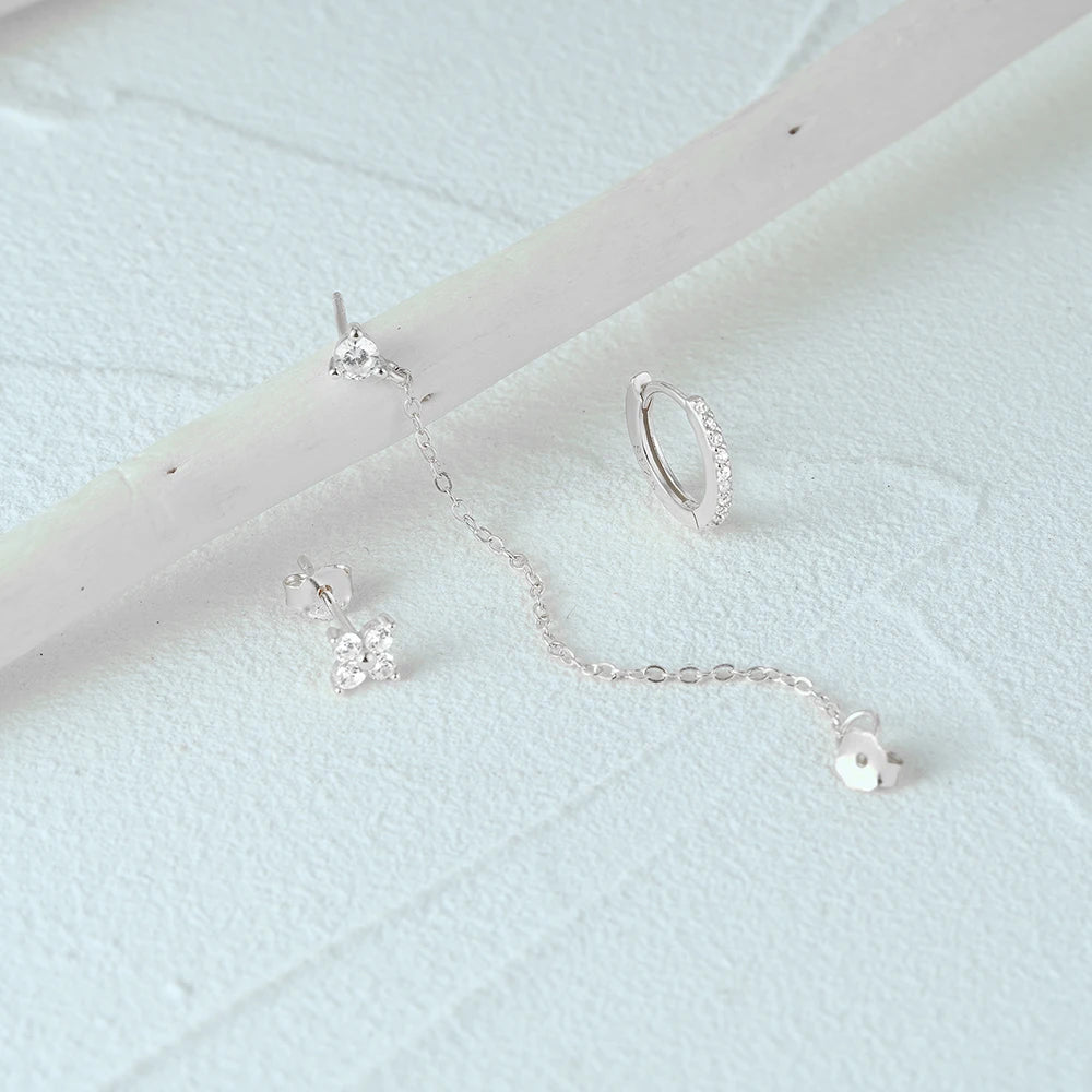 3pc Dainty Floral Tassel Chain Earrings Set - Veinci