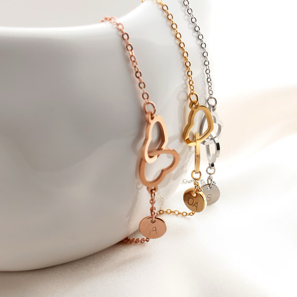 Intertwined Love Hearts Letter Initial Bracelet & Necklace