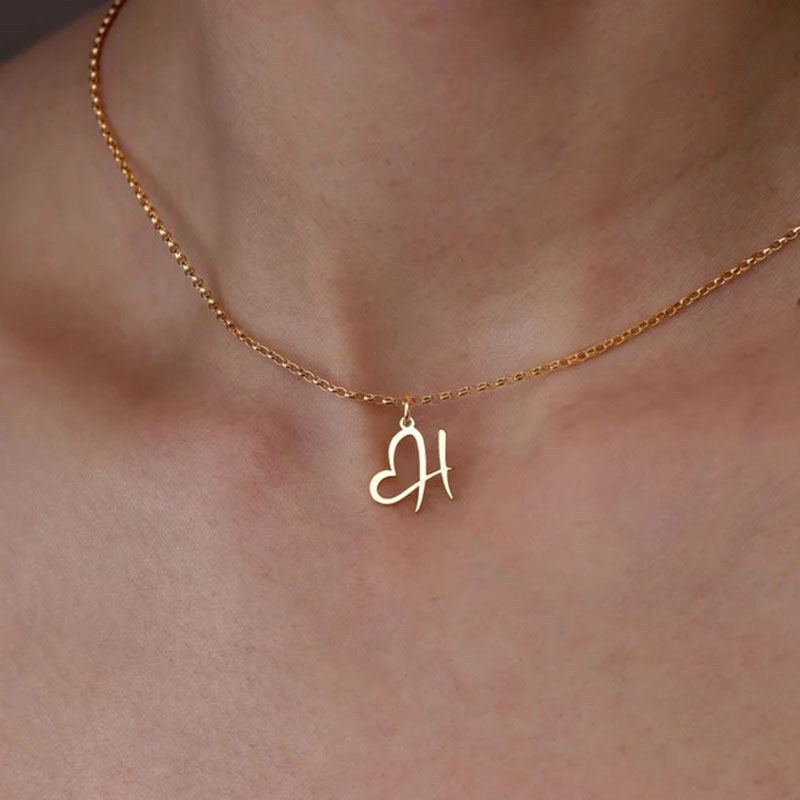 Dainty Heart Letter Initial Necklace