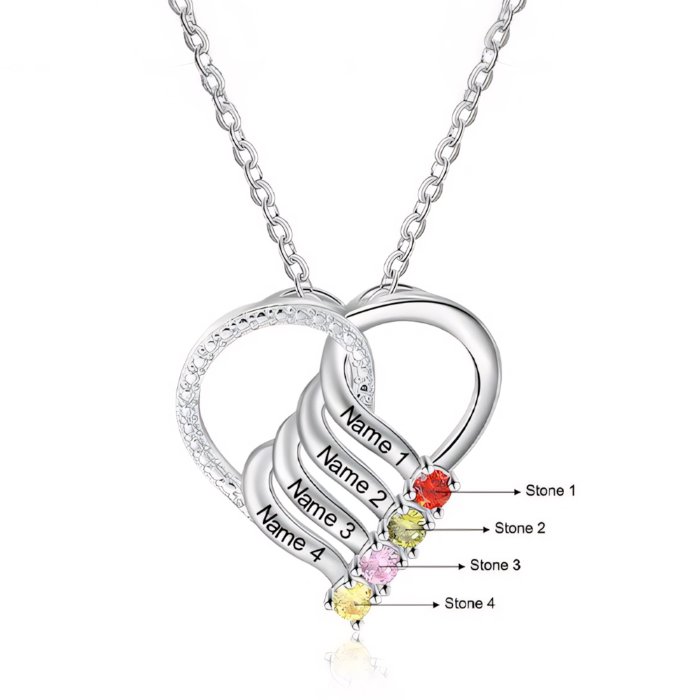 Personalized Name & Birthstone Heart Striped Pendant Necklace