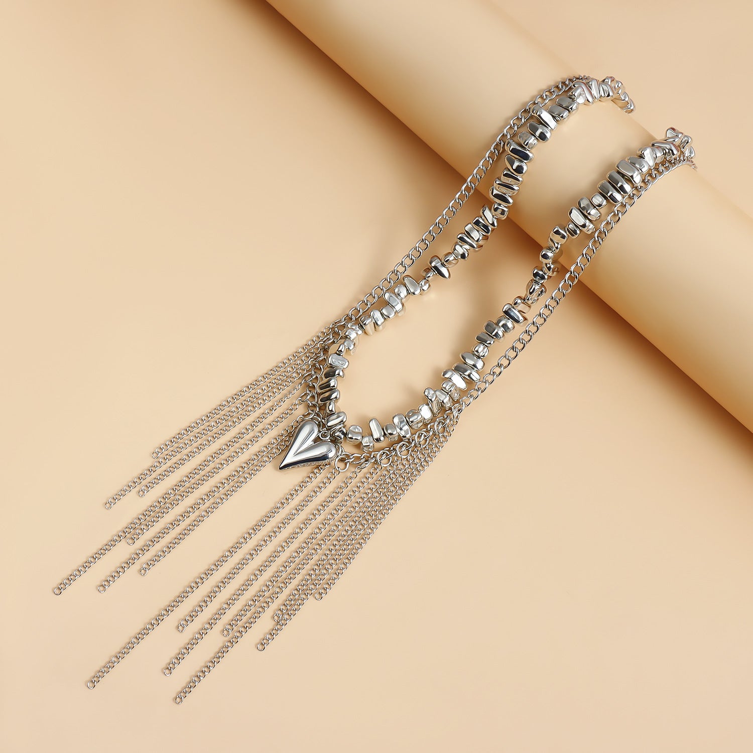 2pc Irregular Beaded Heart Necklace