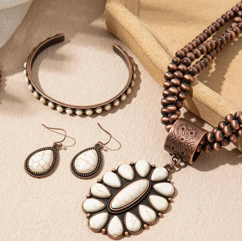 3pc Boho Beaded Necklace, Bracelet, Earring Set