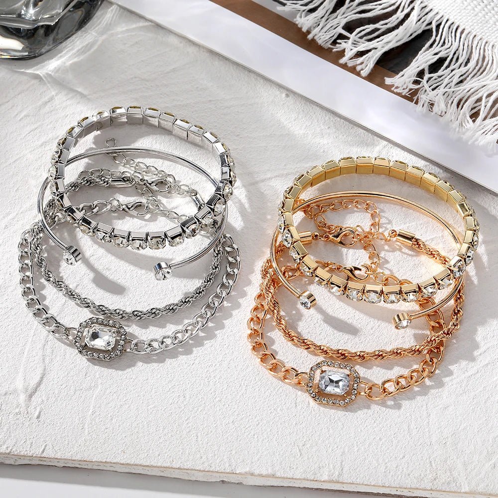 4pcs Diamond Shimmer Bracelet Stack - Veinci