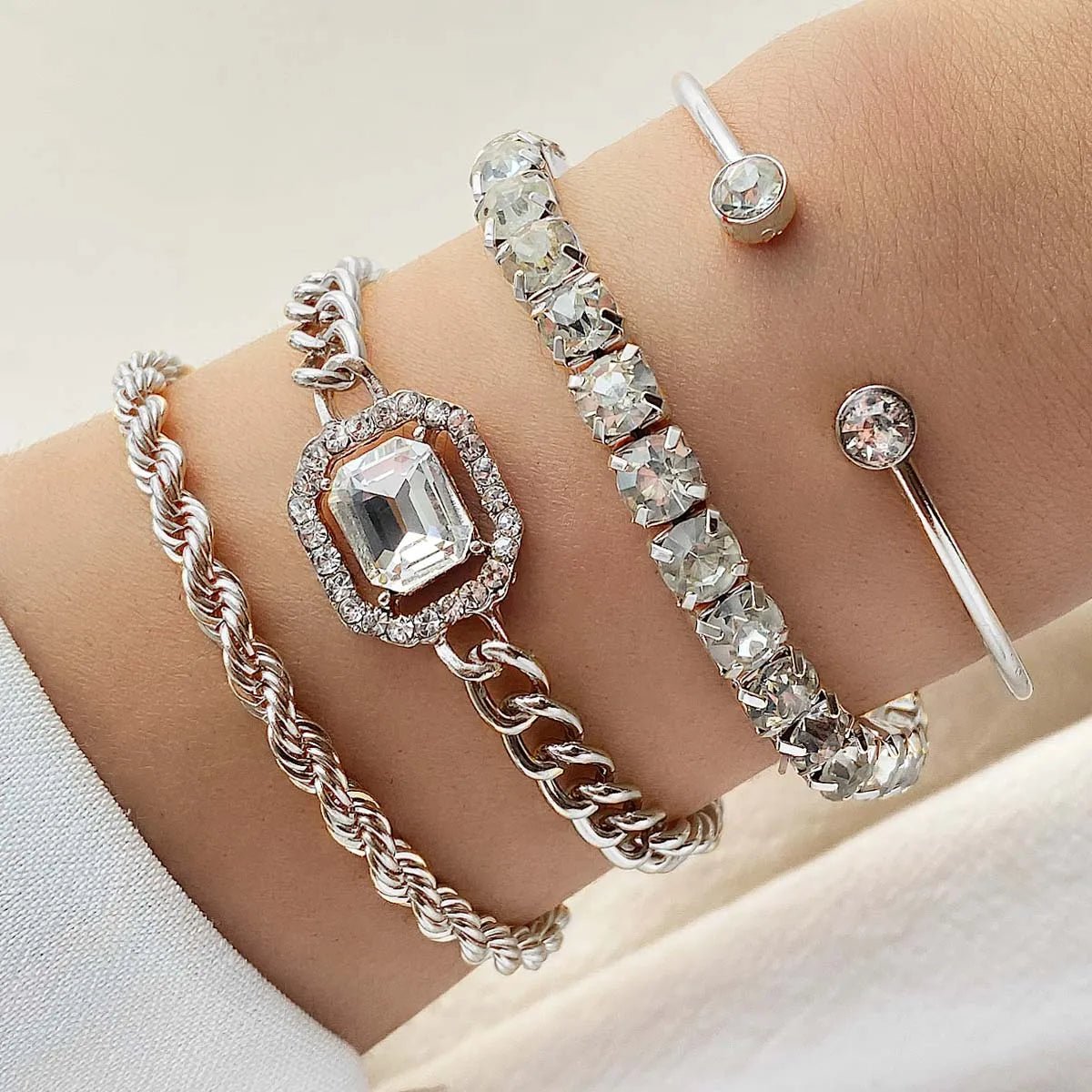 4pcs Diamond Shimmer Bracelet Stack - Veinci