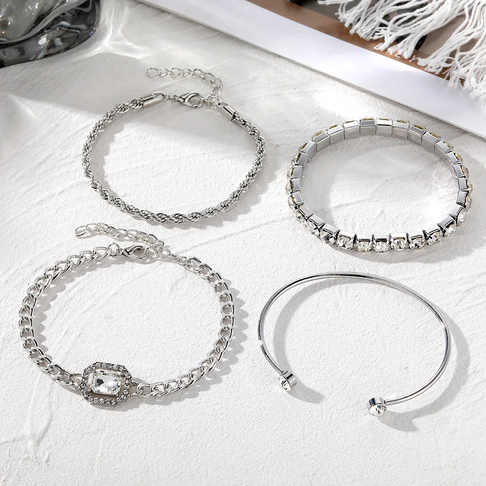 4pcs Diamond Shimmer Bracelet Stack - Veinci