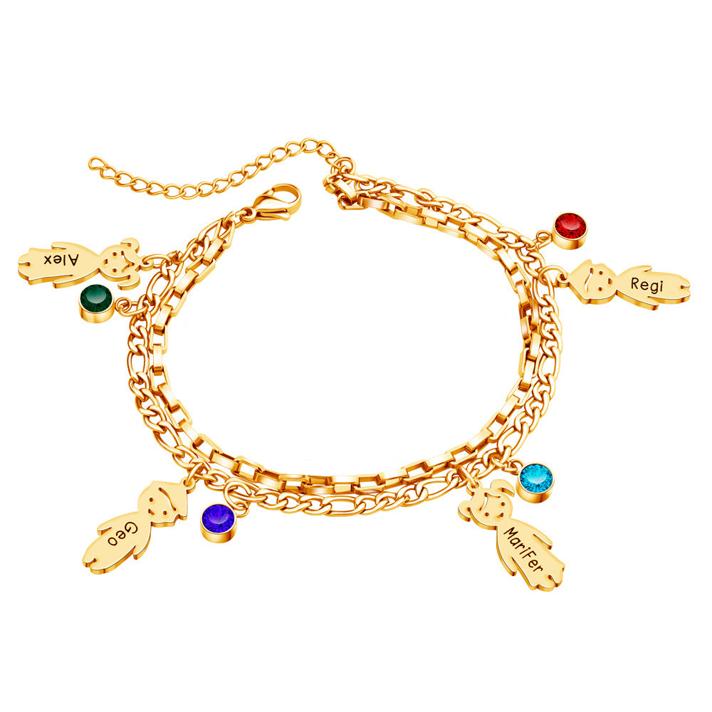 Stacked Family Charm & Birthstone Bracelet