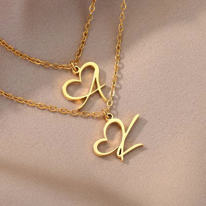 Dainty Heart Letter Initial Necklace